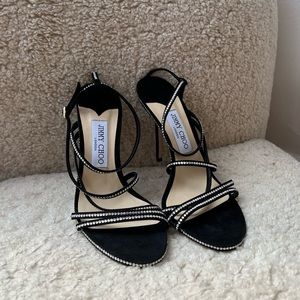 JIMMY CHOO
Black Dudette 100 Embellished Suede Sandals